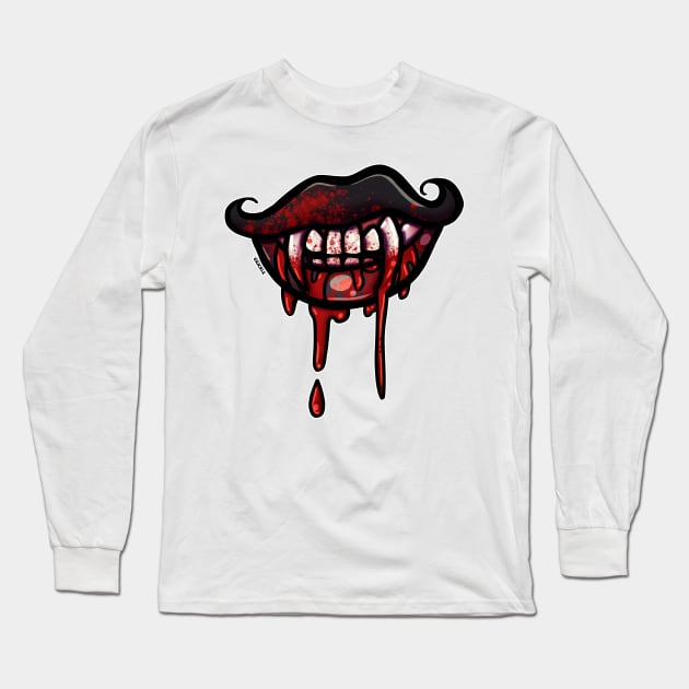 Vampiric Grin (Black Version) Long Sleeve T-Shirt by Jan Grackle